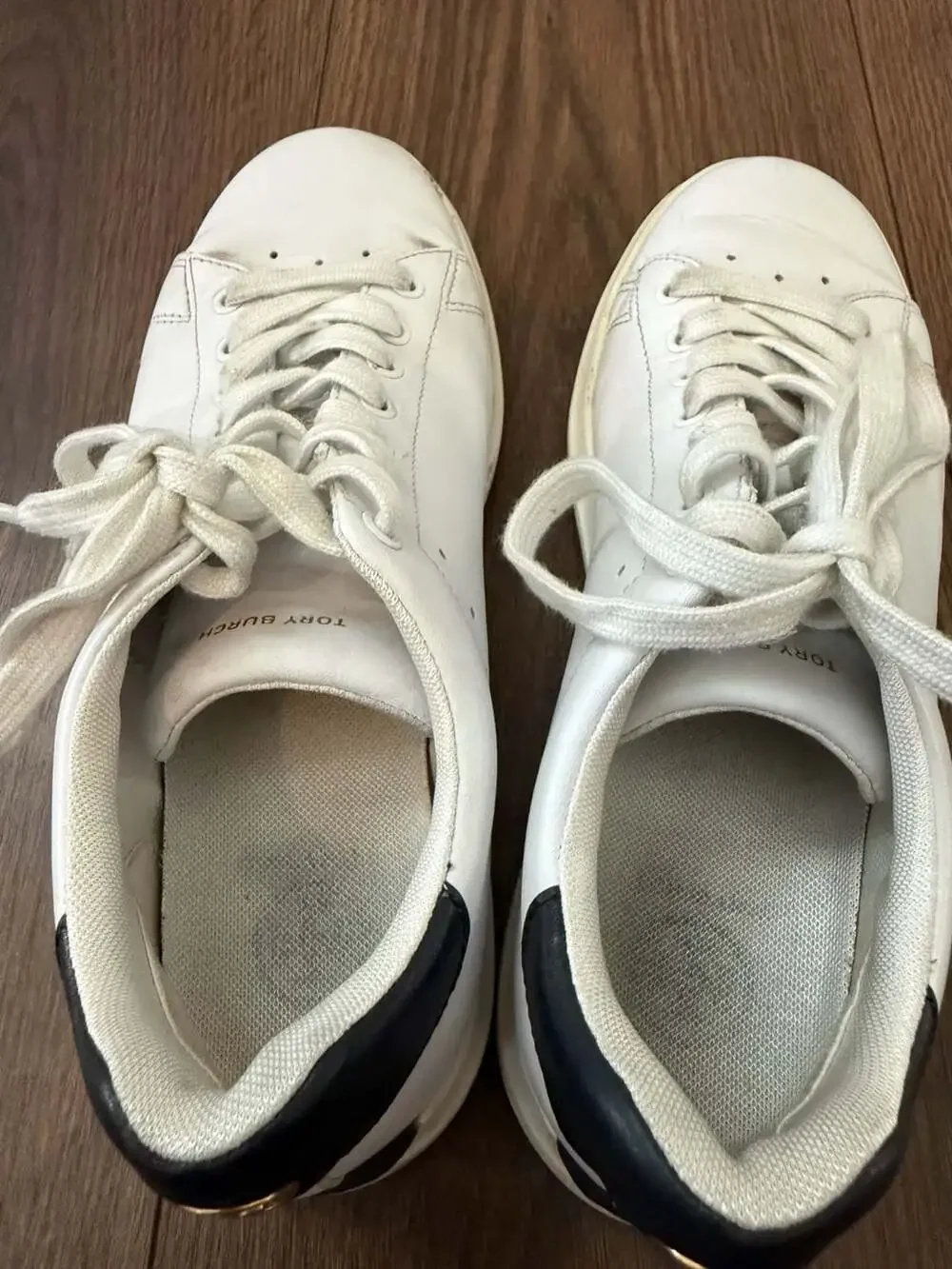 Tory Burch Howell Court Low-Top Leather Sneakers with Logo Heel Size 7.5